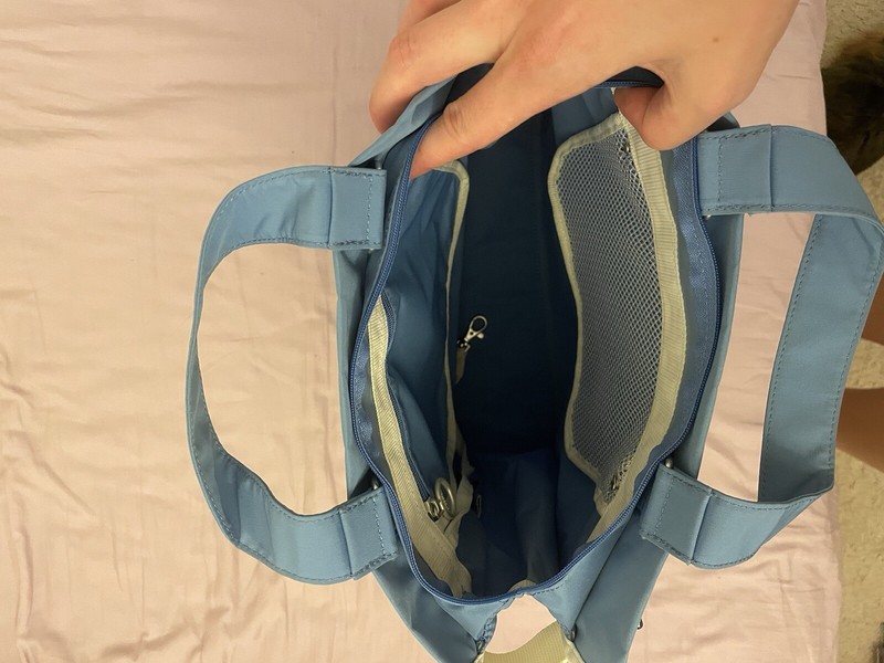 Lacoste Tote Shopping Bag Magnetic Snap Button Light Blue Vertical gallery