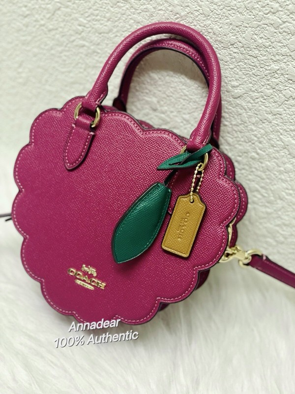NWT COACH Crossgrain Leather Raspberry Shape Crossbody/Satchel Bag Bright Violet gallery