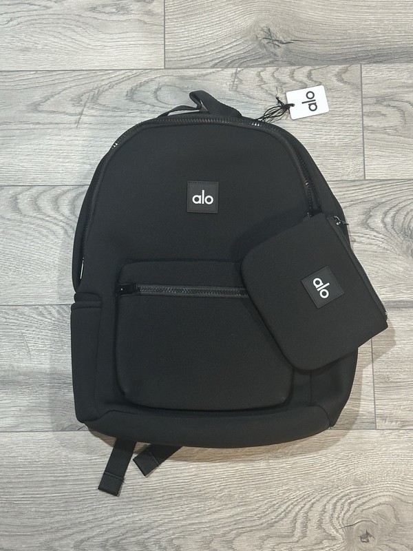 Alo Yoga Stow Backpack – Black Neoprene with Detachable Pouch Women Men – NEW