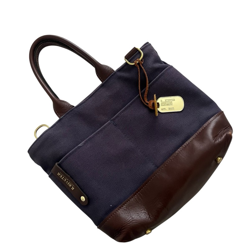 R.Riveter Carry All Canvas Blue Tote Brown Leather Boho Classic Sturdy Mini Bag