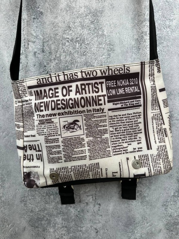 L.Credi Gazette Print Crossbody Bag Newspaper Style Adjustable Strap Medium gallery
