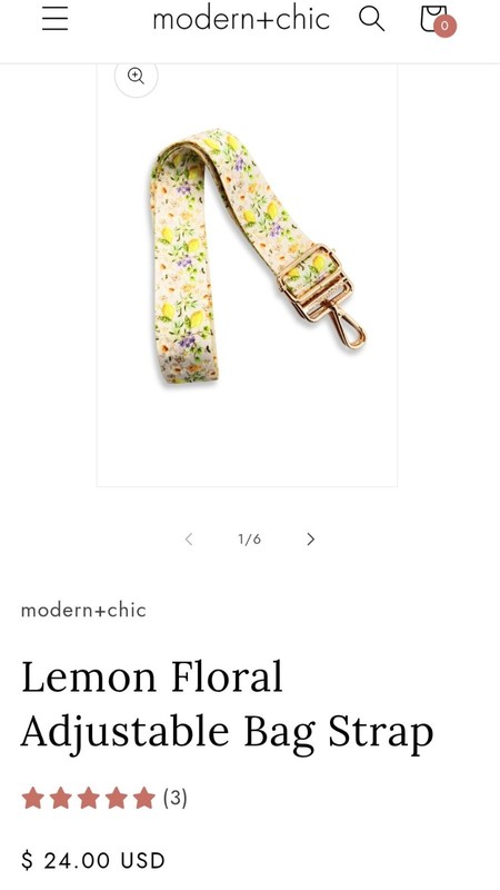 NEW Modern And Chic Boutique Adjustable Purse Bag Strap Lemon Floral Print