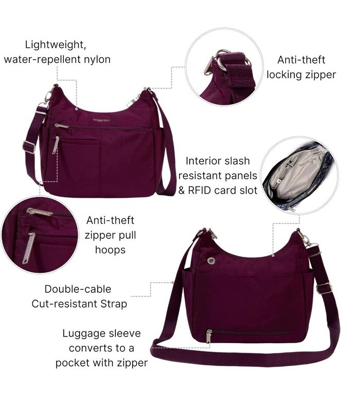 Baggallini Womens Securtex Anti-Theft Free Time Crossbody Bag, Mulberry gallery