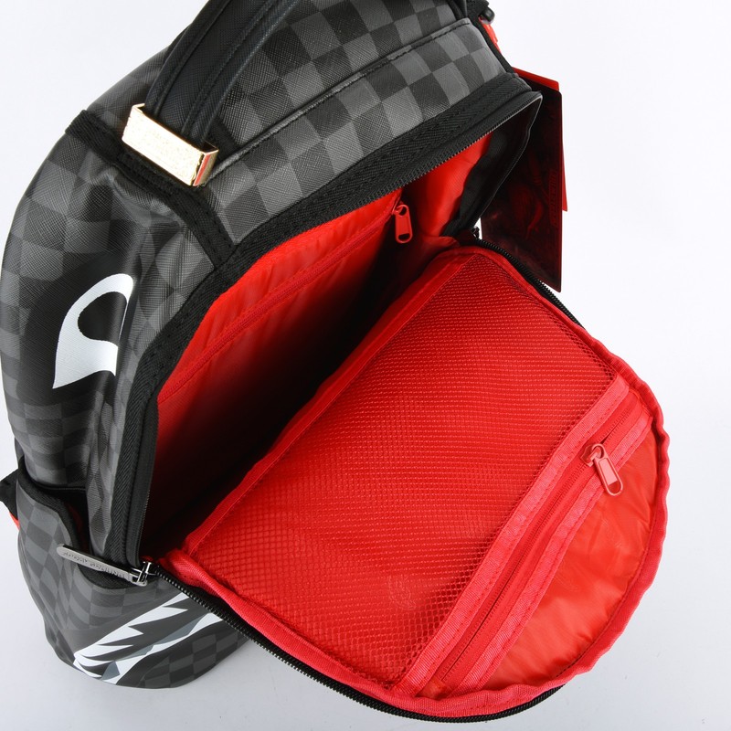 Sprayground Shark Lights Out Effect Leather Backpack Unisex Plaid Black Gray gallery