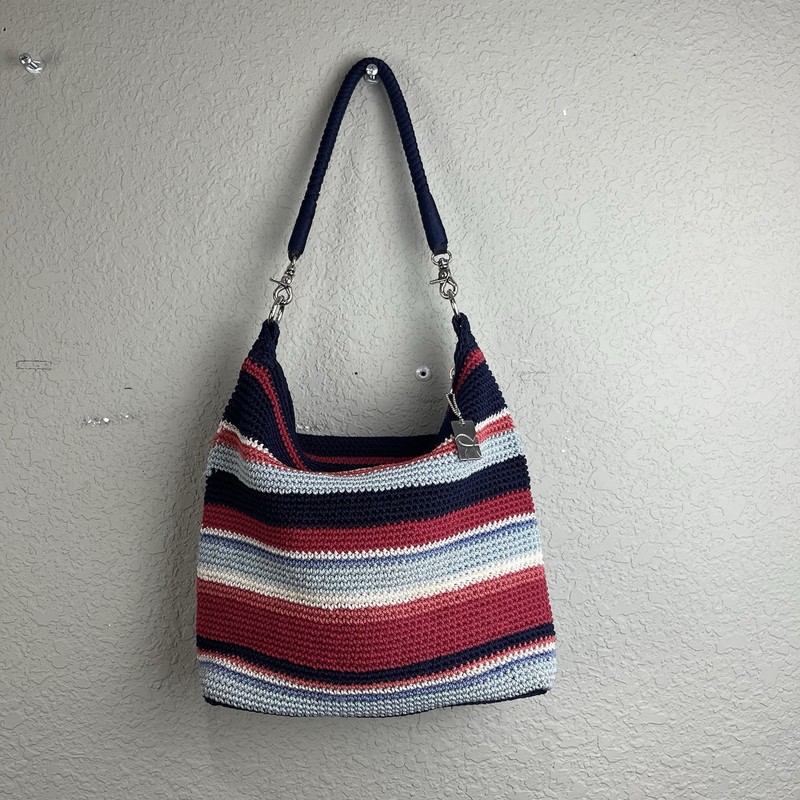 Lina crochet multicolor purse Mid Size Removable 15” strap 13”w x 11” H Great
