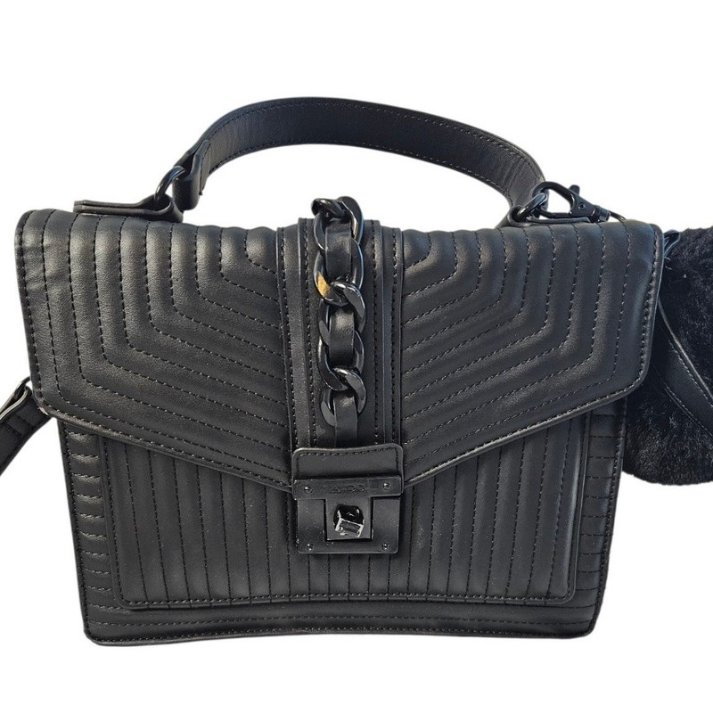 ALDO Jerilini Top Handle Bag Black Medium Shoulder Bag Purse Turn Lock Stitched