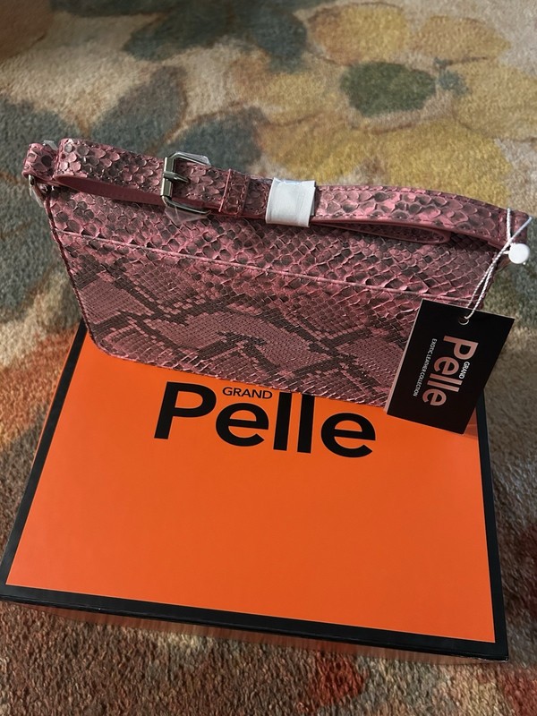 Grand Pelle Pink Genuine Python Leather Shoulder Flap Bag
