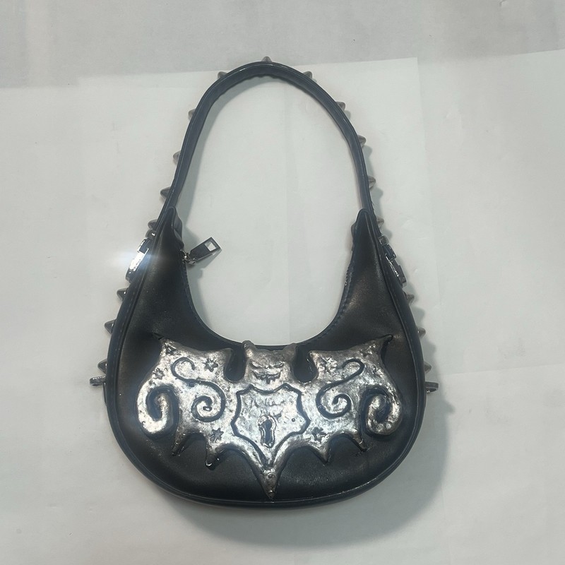 Silver Colored Bat On Fake Leather Bag – Upcycled