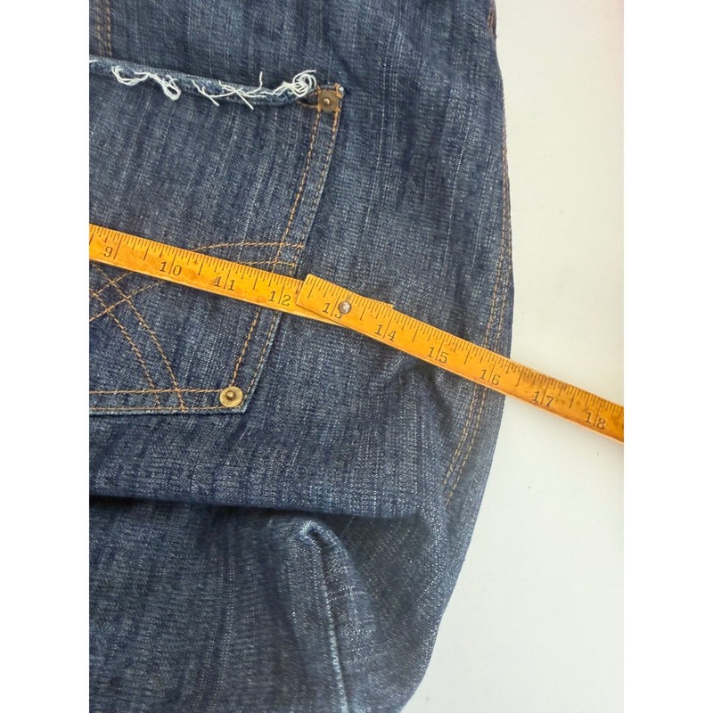 Upcycled Dark Wash Denim Tote Bag Frayed Pocket Indigo Blue Cotton Shoulder Bag gallery