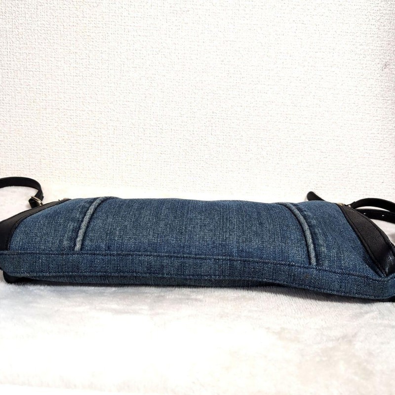 DIESEL Denim Shoulder Bag Blue and Black Mixed Material Metal Lock Studs gallery