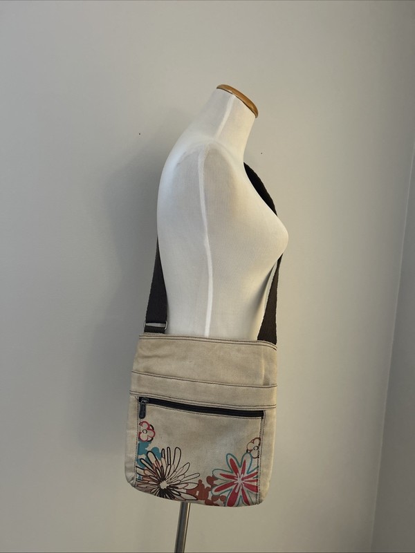 Thirty One Crossbody Jute Cotton Fabric Bag Purse Floral