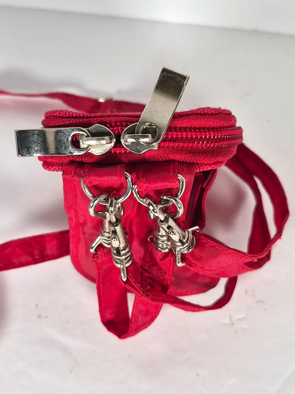 Red Nylon Mini Crossbody Bag Small Travel Neck Pouch Wallet with Adjustable gallery