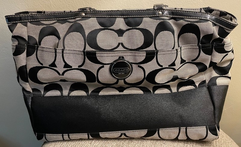COACH Black & Grey Signature Gallery Tote Bag Purse F17443 Shoulder Bag Canvas