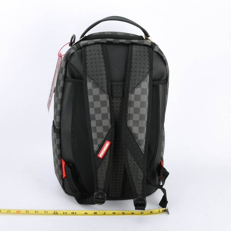 Sprayground Shark Lights Out Effect Leather Backpack Unisex Plaid Black Gray gallery