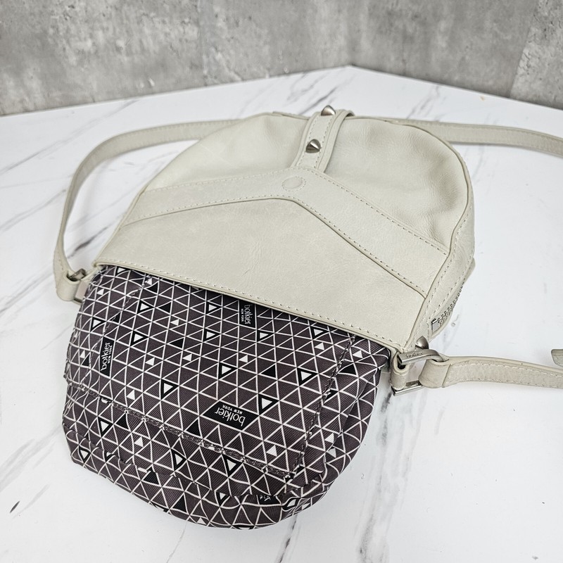 Botkier Light Grey Leather Trigger Saddle Crossbody Bag Studded Oversized Zipper gallery