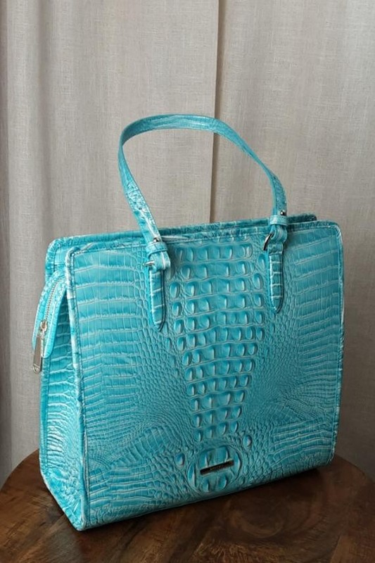 NWT Brahmin Tia Dusty Blue Melbourne Genuine Leather Bag $385 gallery