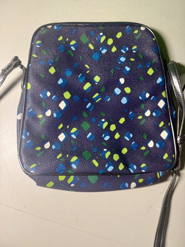 Vera Bradley “Ink Spots” Double Zip Crossbody PVC Vinyl Navy Blue Lime Dot gallery