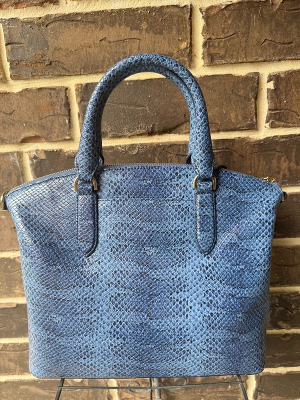 NWT $375 Brahmin Duxbury Navy Bonaire Satchel snake ombre leather