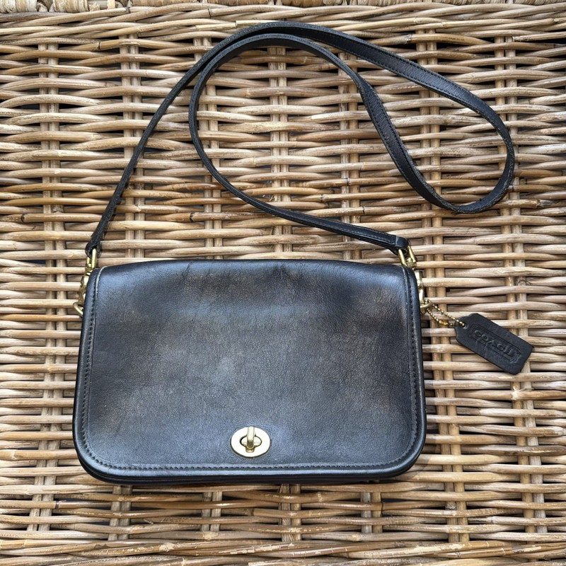 COACH Vintage Penny Pocket Black Leather Crossbody Purse Convertible Clutch 9755