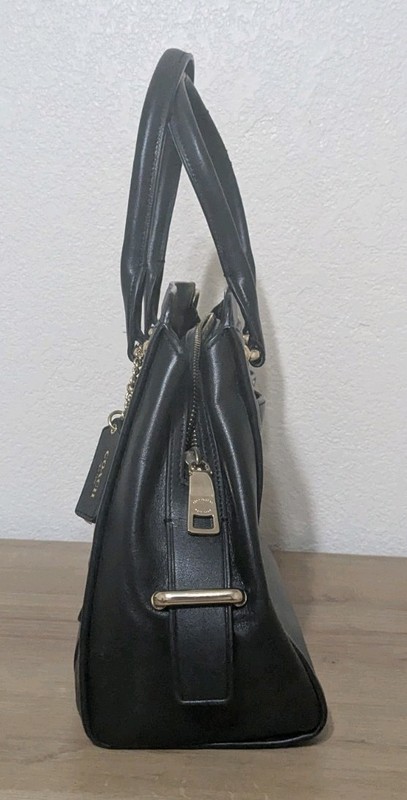 COACH Swagger Frame Satchel Crossbody Bag Black Refined Leather/ Brass ~ 37182 gallery
