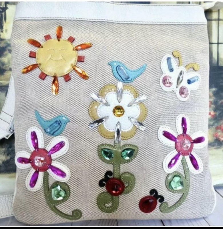 BRIGHTON by The Sea Floral, Bird, Sun Motif Crossbody / Messenger Purse