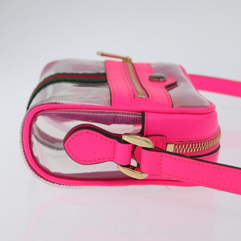GUCCI Web Sherry Line Shoulder Bag Vinyl Clear Pink 517350 Auth YKZ583A gallery