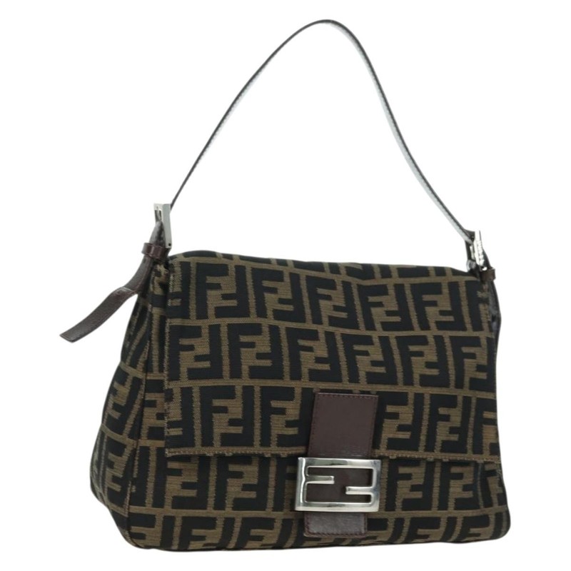 FENDI Zucca Canvas Mamma Baguette Shoulder Bag Brown Black Auth 177694SAV