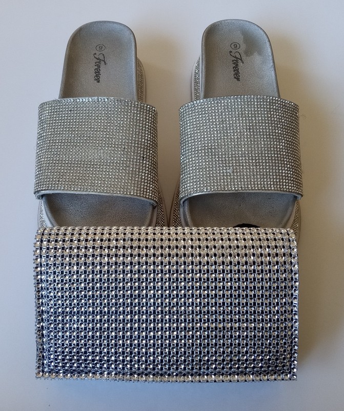 Rhinestone Purse & Rhinestone Sandel Slip On Shoes Size 9