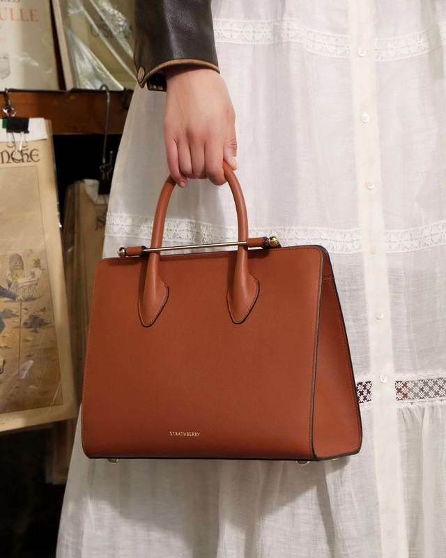The Strathberry Midi Tote Leather Purse in Chestnut
