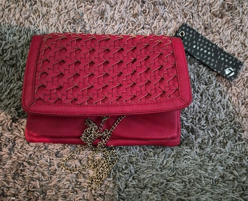 Street Level Red Crossbody Purse Convertible Clutch Bag Gold Chain Embellishment