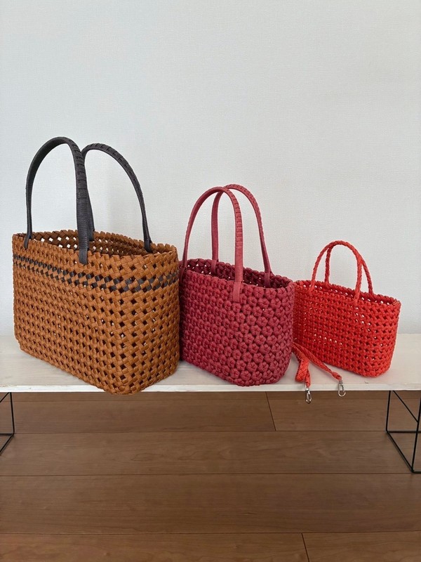 Handmade Japanese Paper Eco 3pc Set – 2 Woven Totes, Bodystrap – Autumn Hues