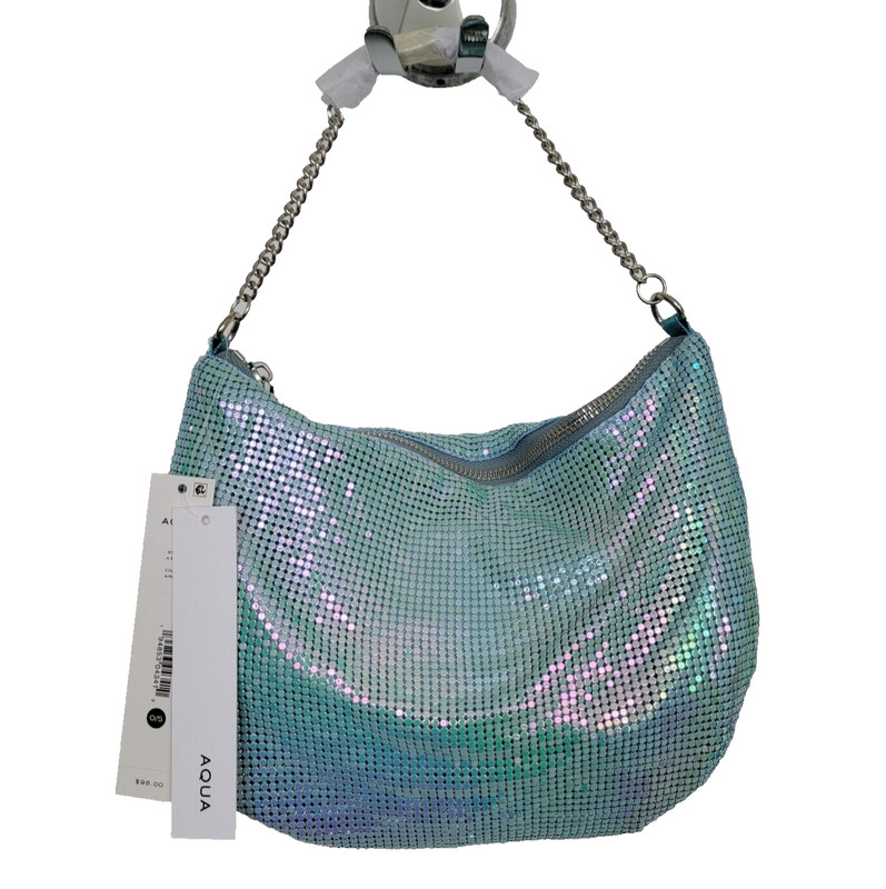 AQUA Small Mesh Baguette Iridescent Shoulder Bag In Air Blue – MSRP $98.00