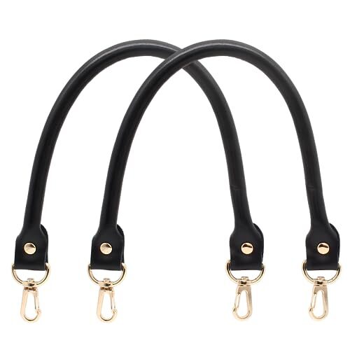 Piutouyar Genuine Leather Purses Straps, 40cm / 15.7 Inches Short Leather Black