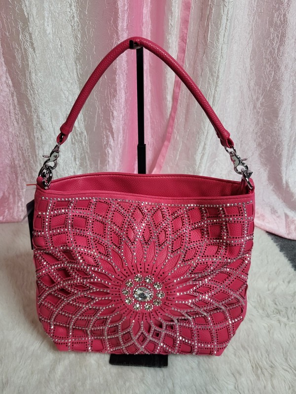 Fuchsia Boho Flower Sunburst Rhinestone Hobo Purse & Matching Wallet Set gallery