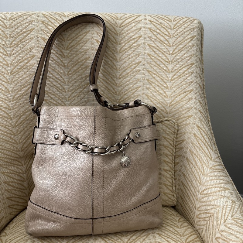 Coach Champagne Genuine Pebbled Leather Shoulder Crossbody Bag