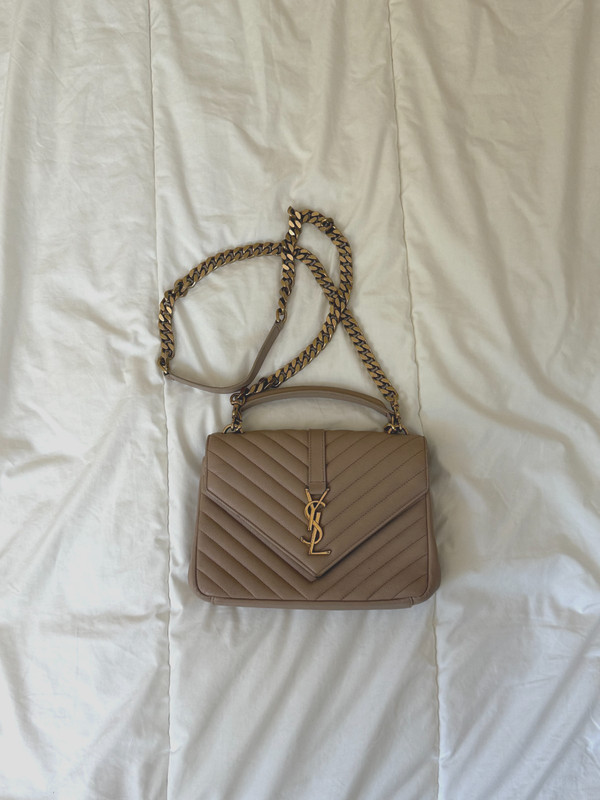 Saint Laurent College Small in Dark Beige/Taupe with aged gold hardware