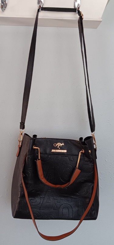 JingPin Daishu Faux Leather Bag, Crossbody|Shoulder Bag Black and tan
