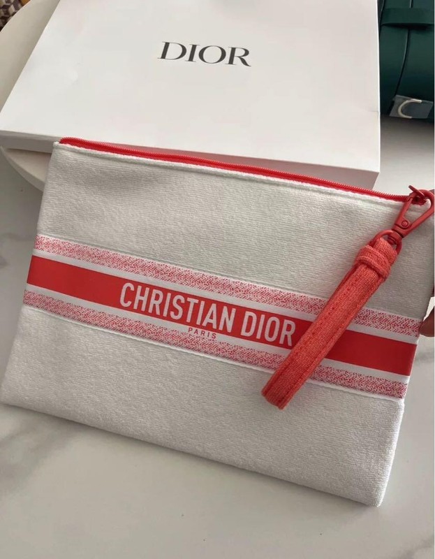 Christian Dior Pouch Clutch Bag Pile White Orange Towle w/Box 24×17cm Novelty