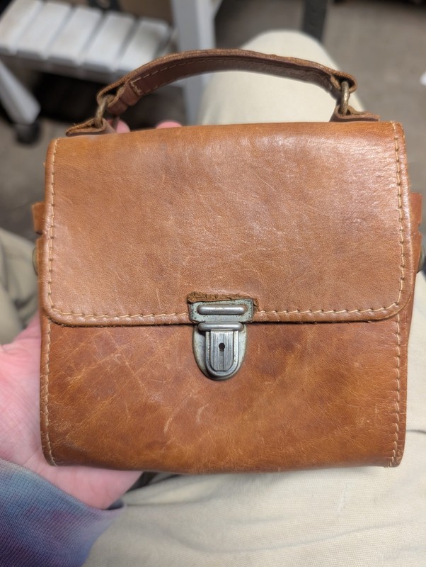 Vintage Small Leather Crossbody Bag Made In Greece Genuine Leather 5×5 Inches
