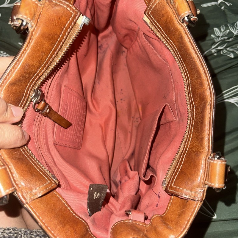 Coach Hampton Herringbone Wool Handbag F11215 with Brown Suede & Leather Accents gallery