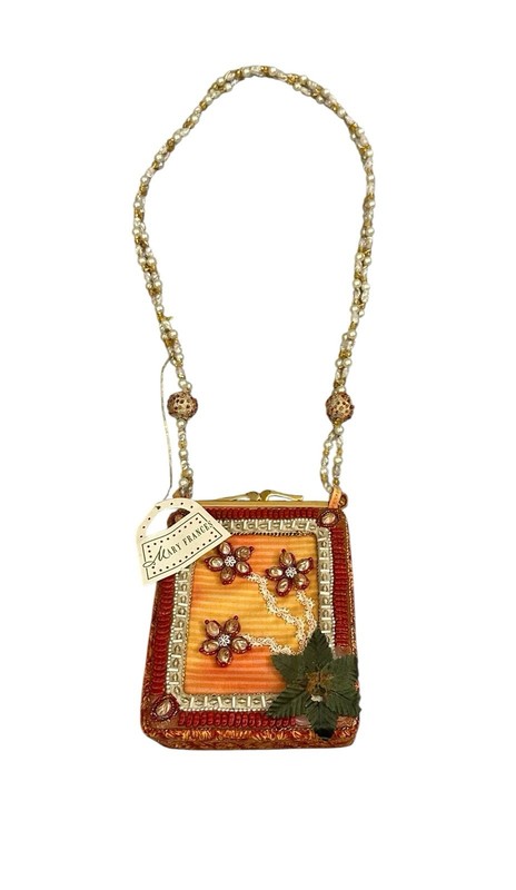 Vintage Mary Frances Beaded Floral Frame Crossbody Bag 2003 Orange Mini Purse