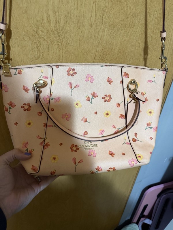 Coach Kacey Satchel bag with mystical flower print. Gold hardware. gallery