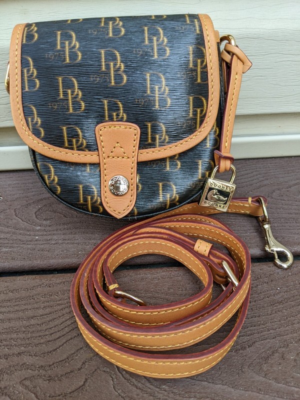 Dooney & Bourke DB Signature Logo Black & Tan Mini Crossbody Bag
