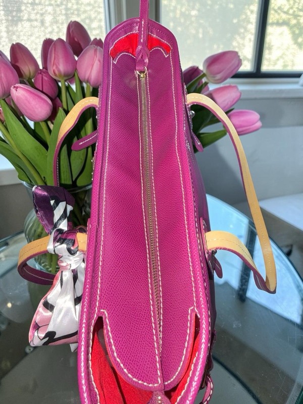 Dooney & Bourke Pink Zip Top Tote Shoulder Bag Tassel Bow Red Lining Gold gallery