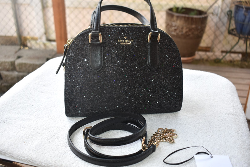 Kate Spade Laurel Way Black Glitter Mini Reiley Convertible Satchel Crossbody