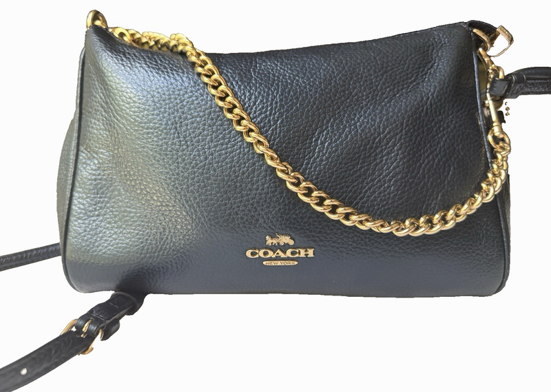 Coach Carrie Crossbody Blue Metallic Pebbled Leather Gold Hardware Chain F39207