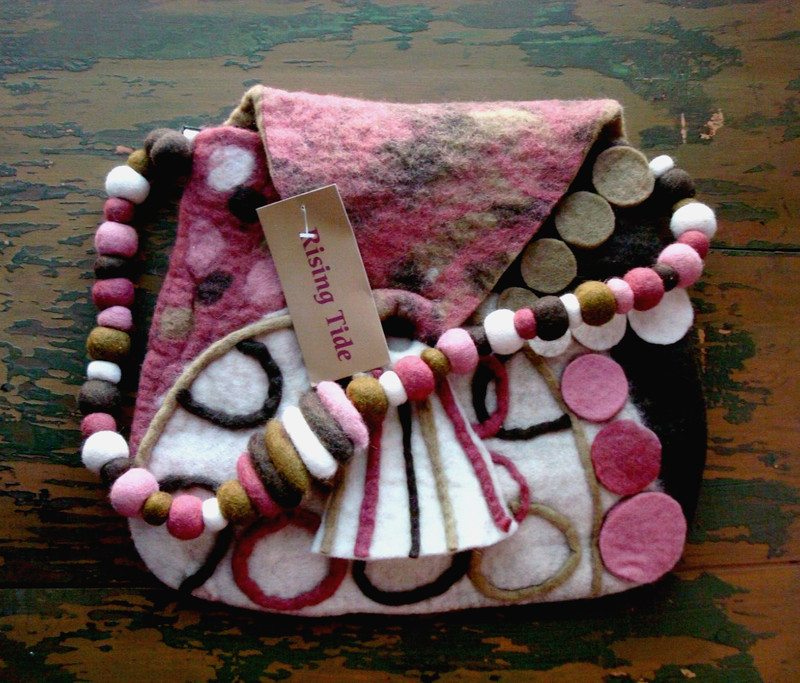 Rising Tide Felted Multi-Color Wool Hippie Bag Flap Boho Festival Shoulder Purse gallery