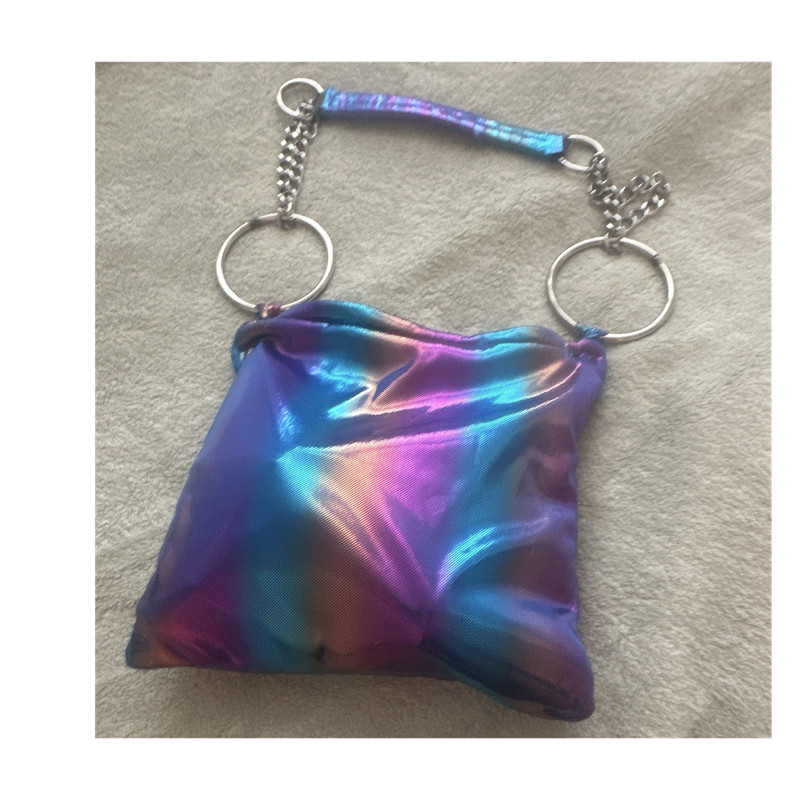 Handmade ￼Multicolor shoulder bag with chains on the handle ￼