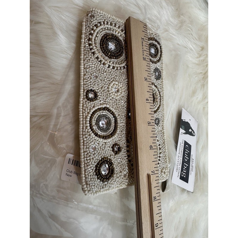 Bamboo Trading Co Women's Off-White Gold Beaded Crossbody Mini Bag/Wristlet Boho gallery