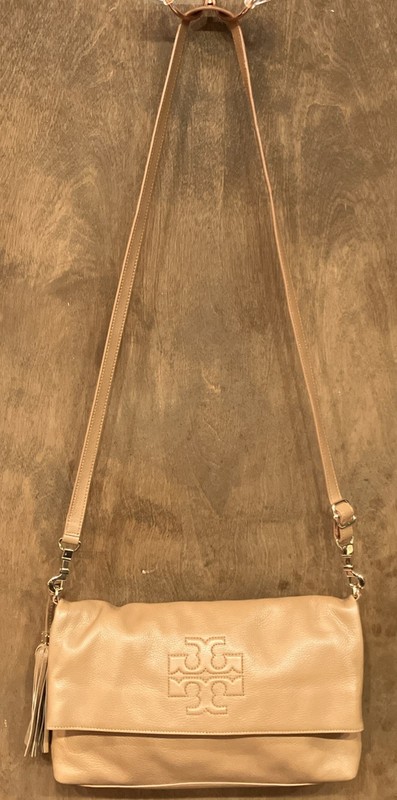 Tory Burch Thea Fold-Over Crossbody in Tan Soft Pebbled Leather Beautiful
